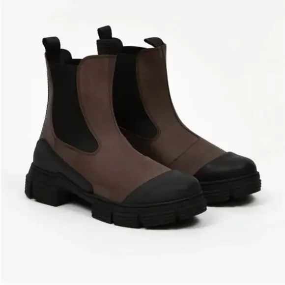 GANNI Recycled Rubber Brown & Black City Boots - Picture 2 of 10